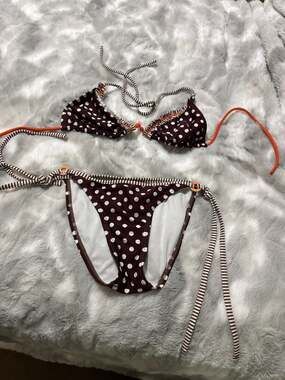Raisins Brown Polka Dot Bikini Set Top Size S Bottom Size M